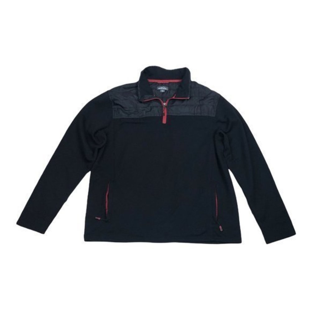 Eddie Bauer Mens Quarter Zip Long Sleeve Pullover Activewear Top Black Size XL